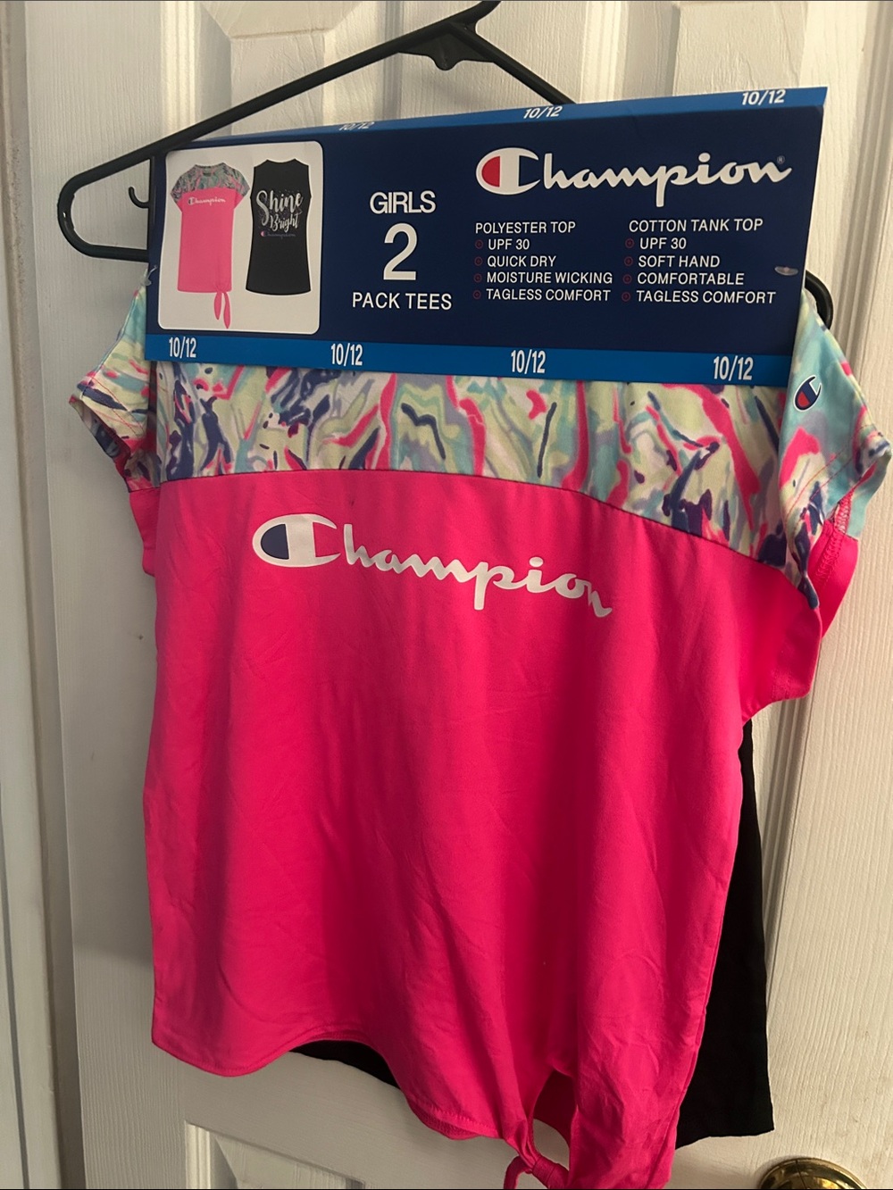 Champion Girls Pink Short Sleeve Tee with Multicolor Yoke - 10/12